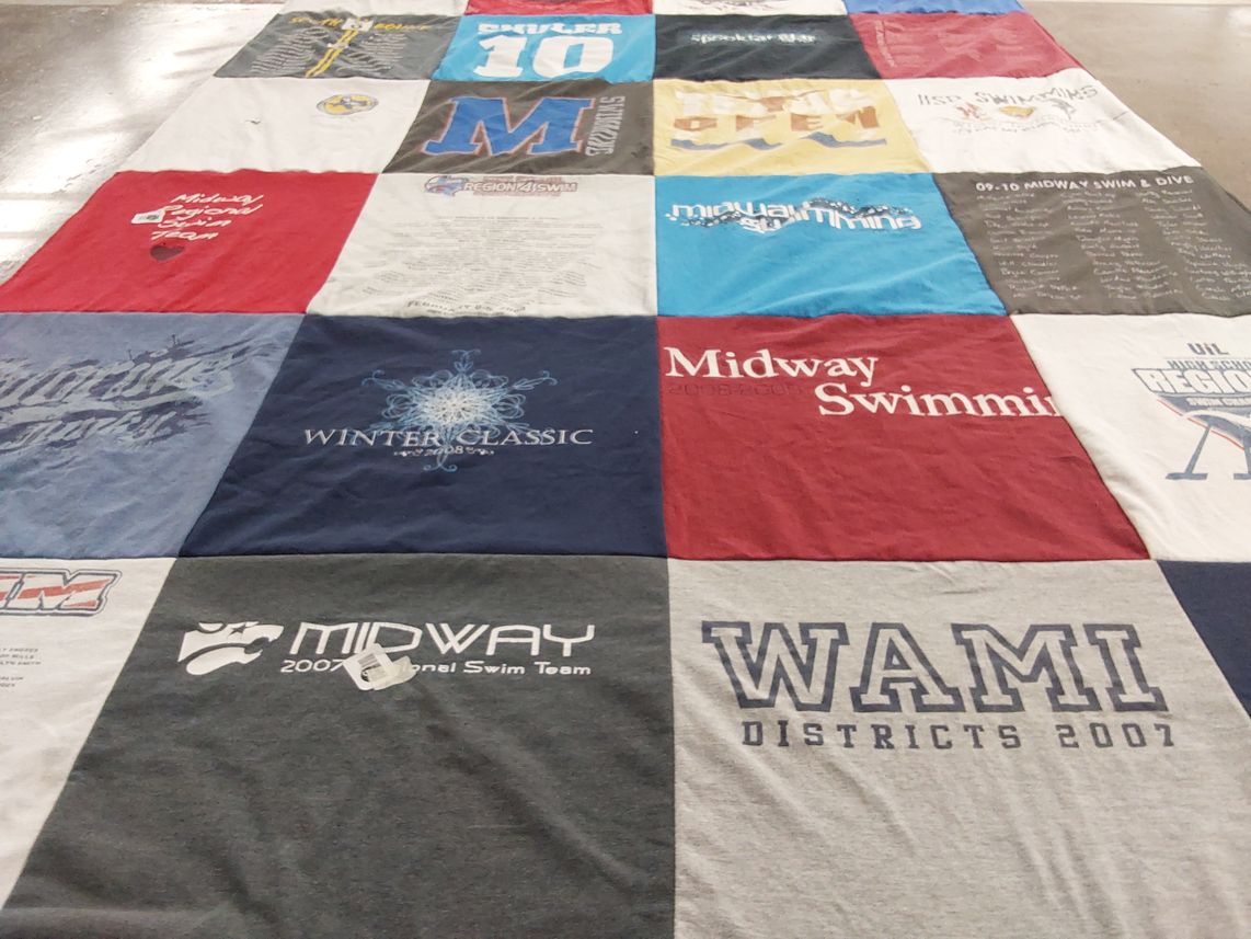 T-shirt quilt featuring midway swimming team by Windy from TX