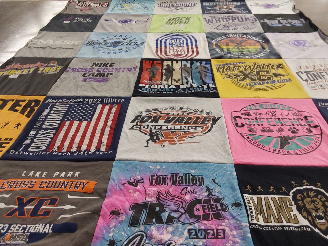 T-shirt quilt featuring fox valley conference cross country, fox valley girls track & field by Katherine E from IL