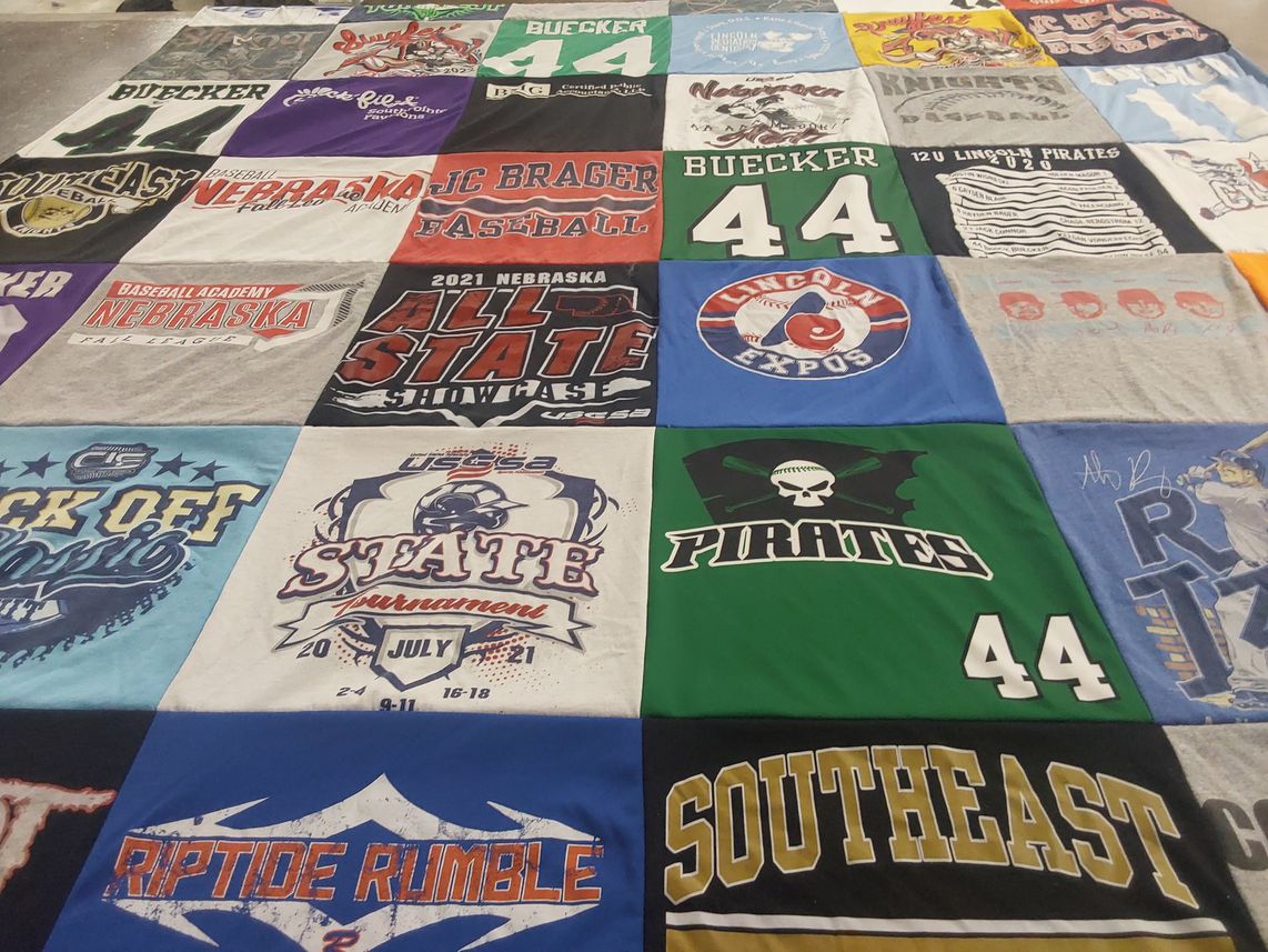 T-shirt quilt featuring lincoln pirates, lincoln expos by Jessica from NE