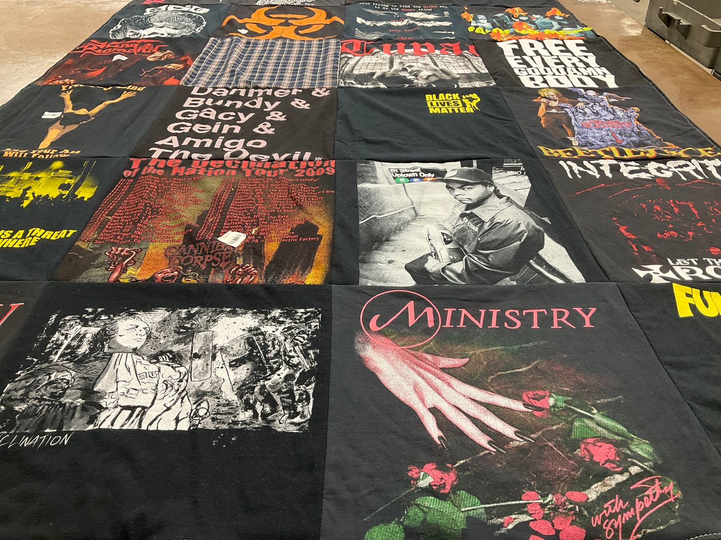 T-shirt quilt with music, protest themes by Desiree from FL