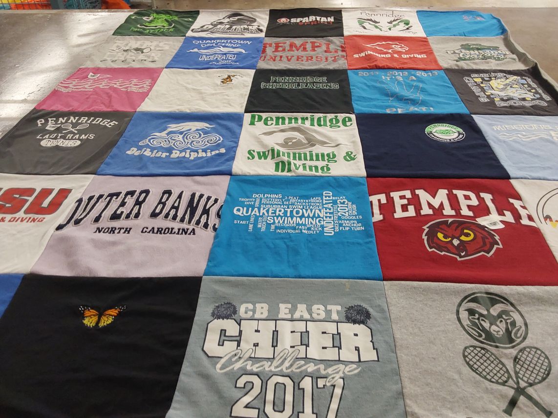 T-shirt quilt from temple university, pennridge high school by Jennifer from PA
