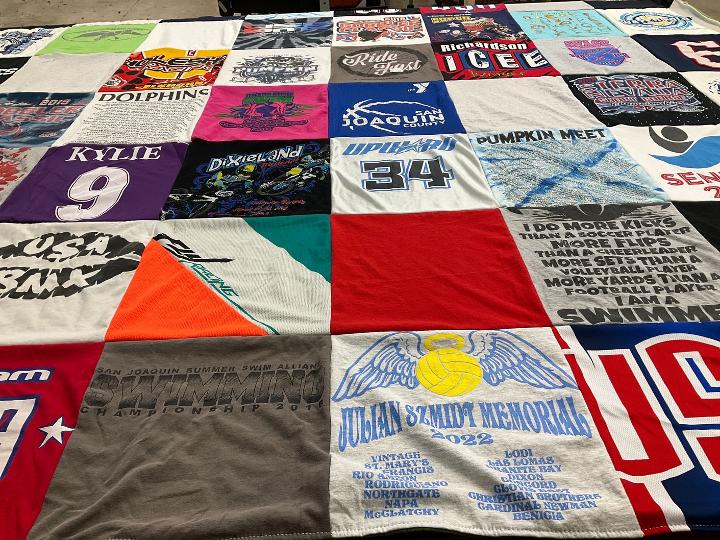 T-shirt quilt from st. mary's college, lodi high school by Christine from CA