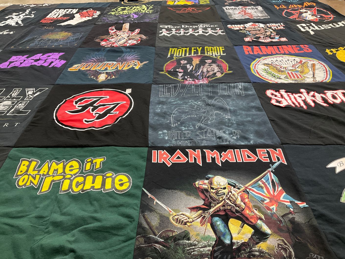 T-shirt quilt with music, rock themes by Joe from FL
