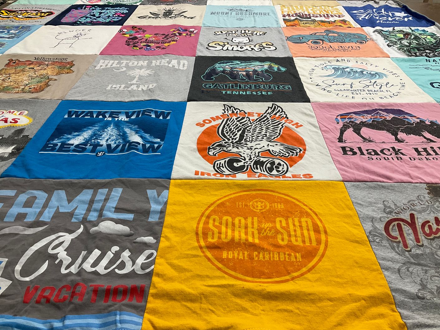 T-shirt quilt with travel, family themes by Amanda from PA