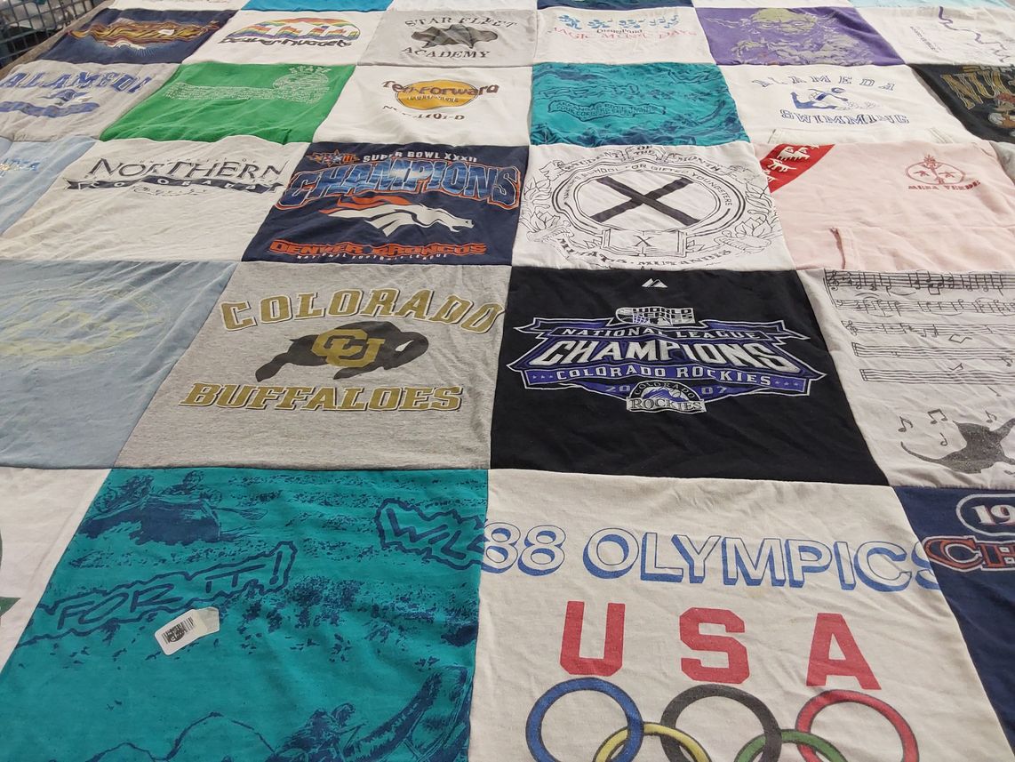 T-shirt quilt featuring colorado buffaloes, denver broncos by Julia from NM