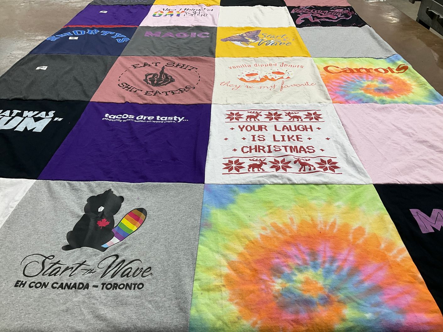 T-shirt quilt with food, humor themes by Janelle from WA