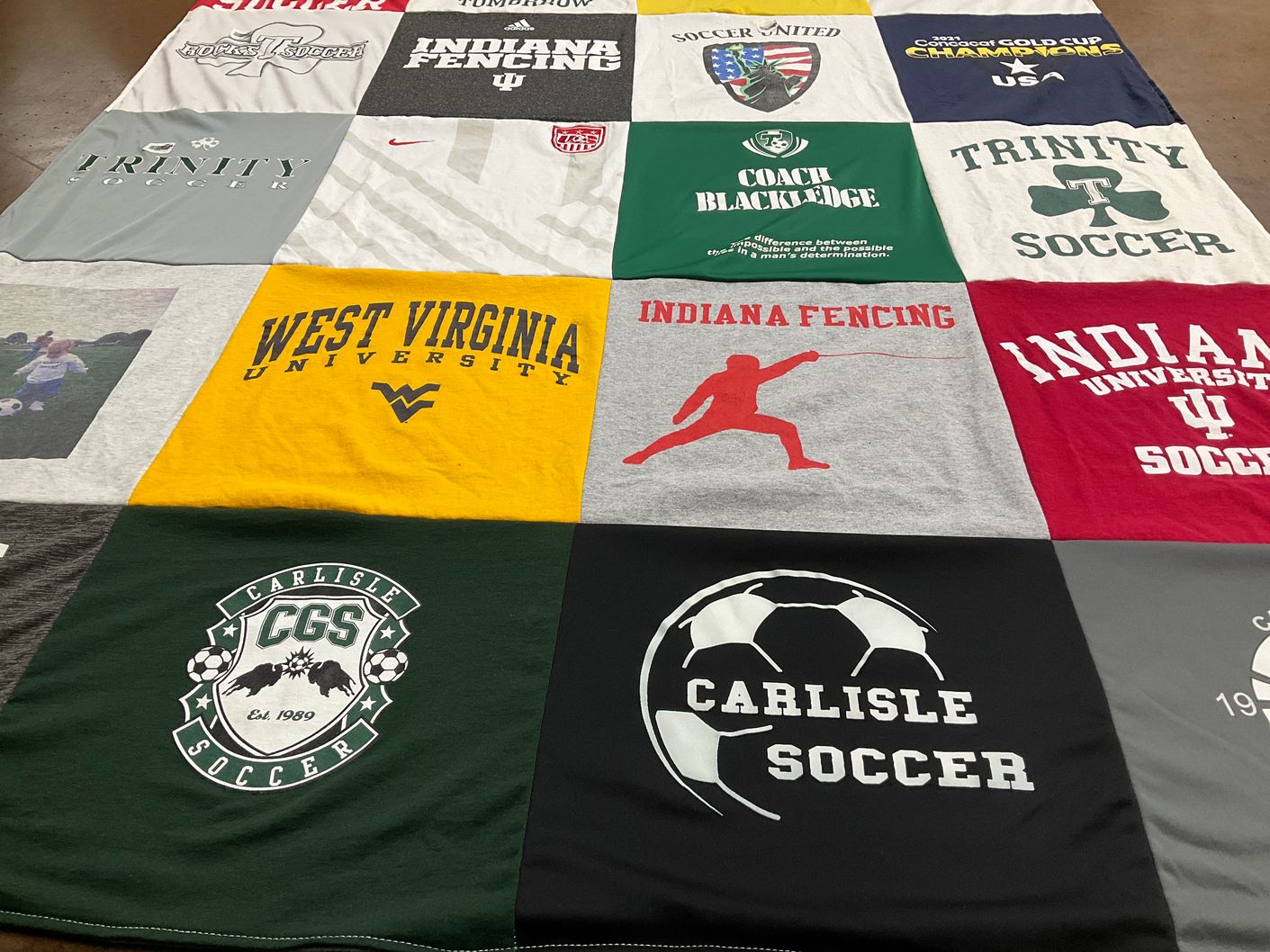 T-shirt quilt featuring carlisle soccer, trinity soccer by Karen from PA