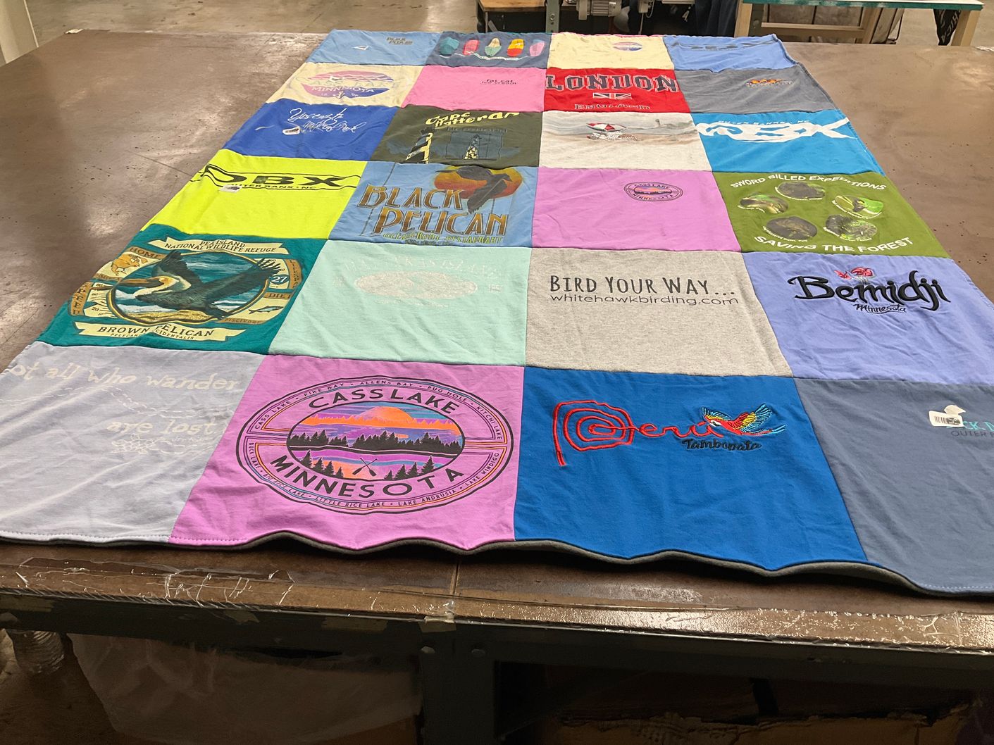 T-shirt quilt with birdwatching, outdoor activities themes by Karen from PA