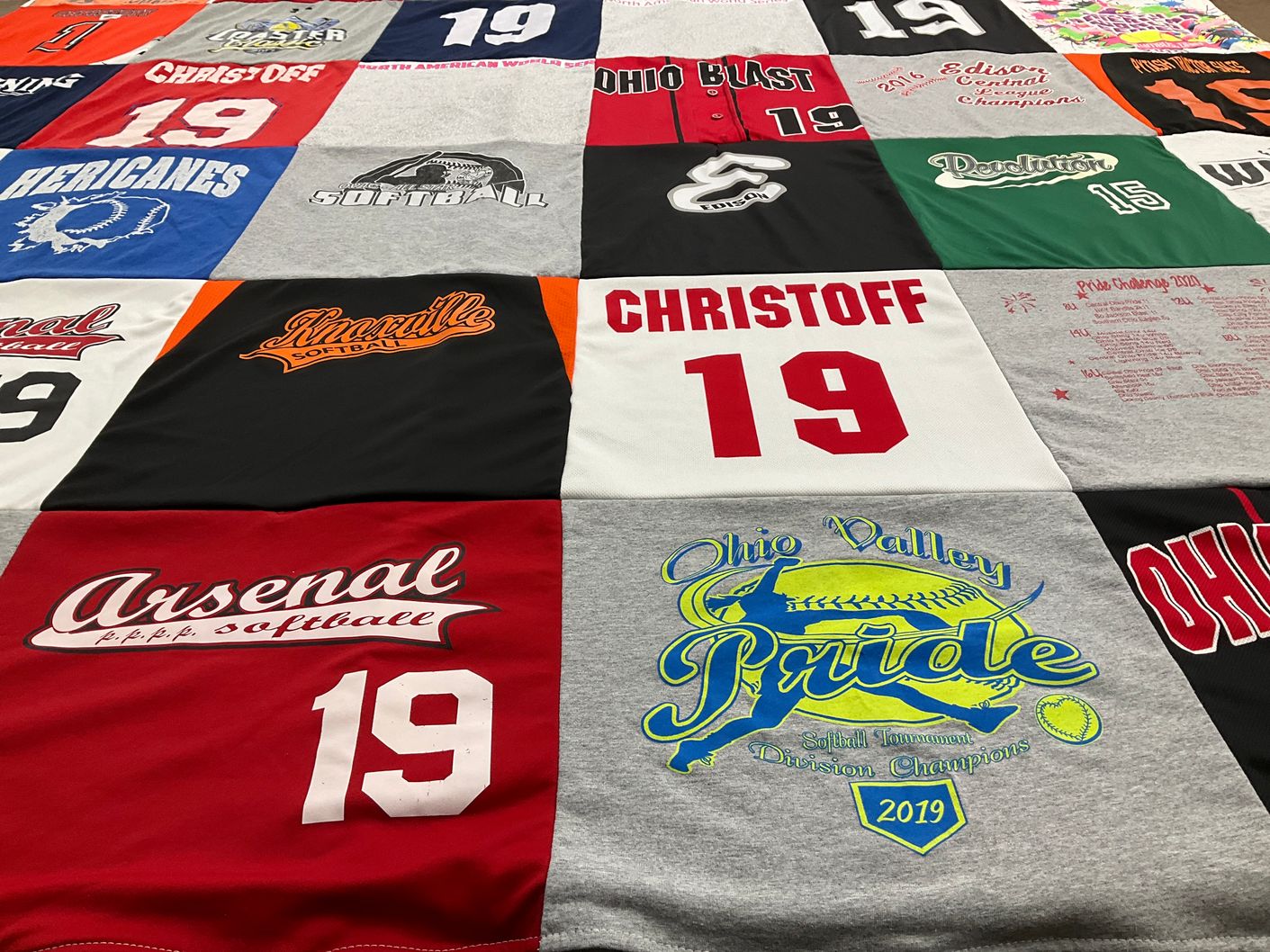 T-shirt quilt featuring ohio blast, arsenal softball by Hannah from OH