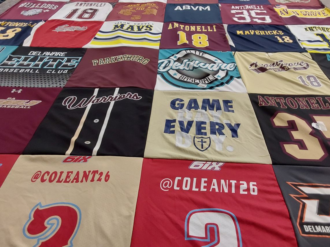 T-shirt quilt featuring warriors, delaware elite baseball club by Nicholas from PA