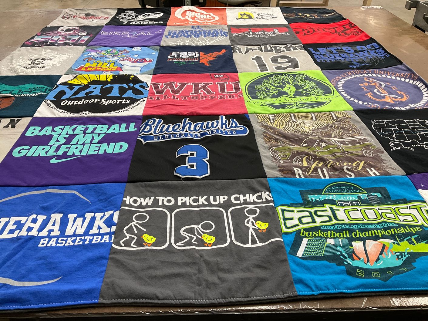 T-shirt quilt featuring bluehawks basketball, wku hilltoppers by Jennifer from KY