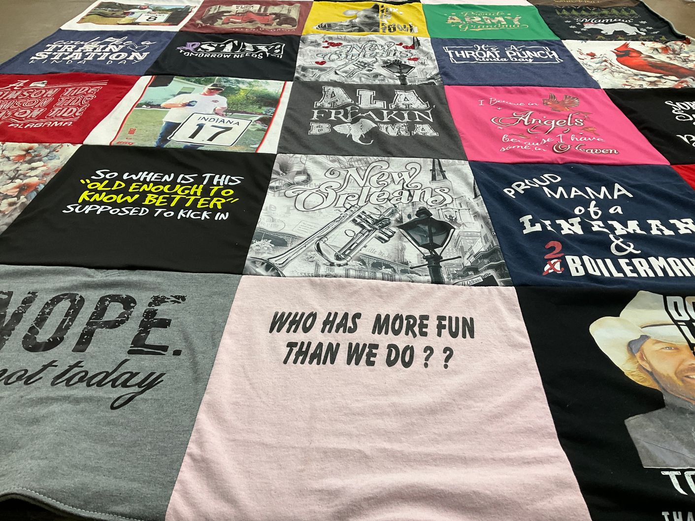 T-shirt quilt featuring boilermakers by Sue from FL