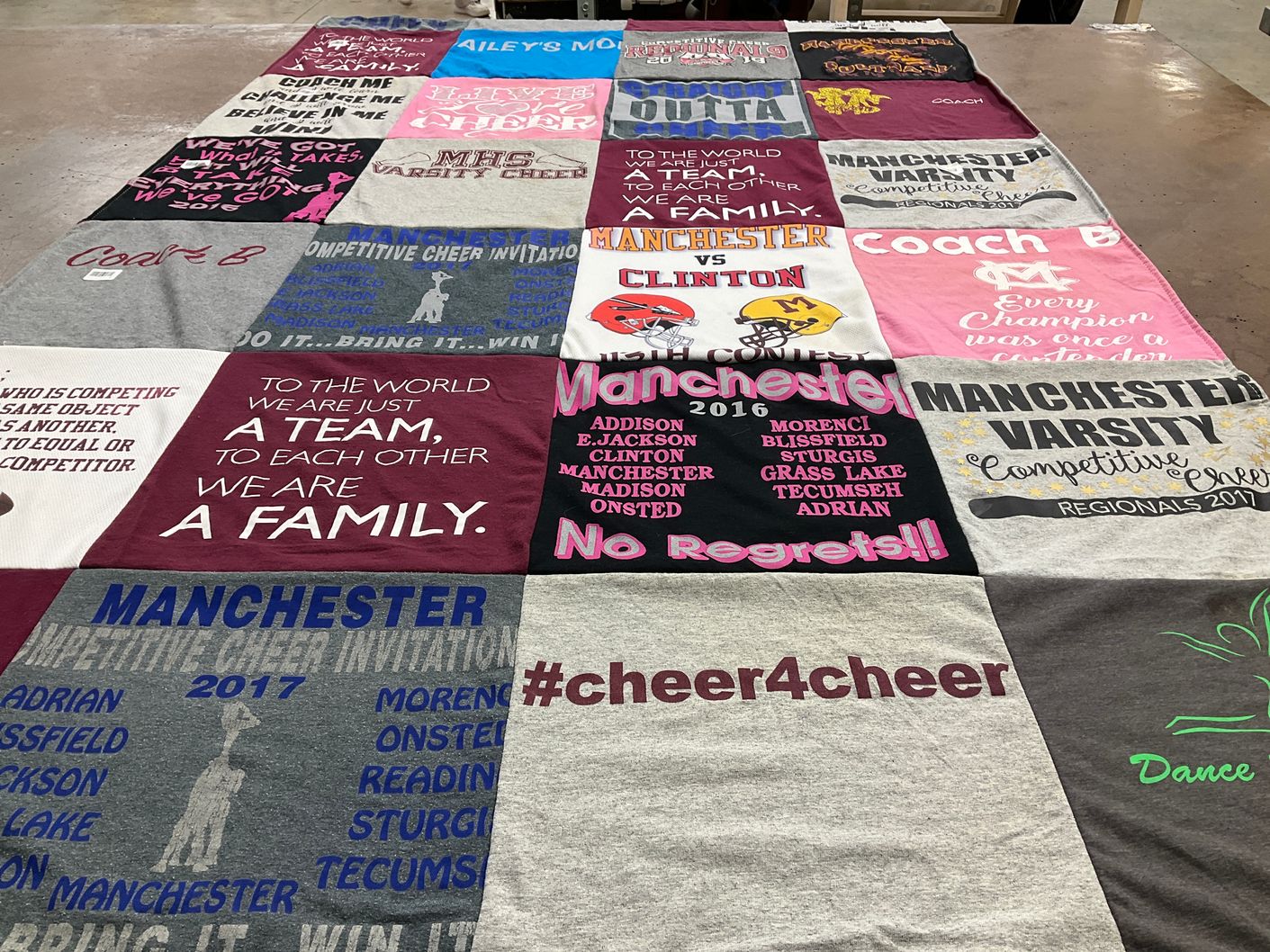 T-shirt quilt featuring manchester varsity cheer by Natalie from MI