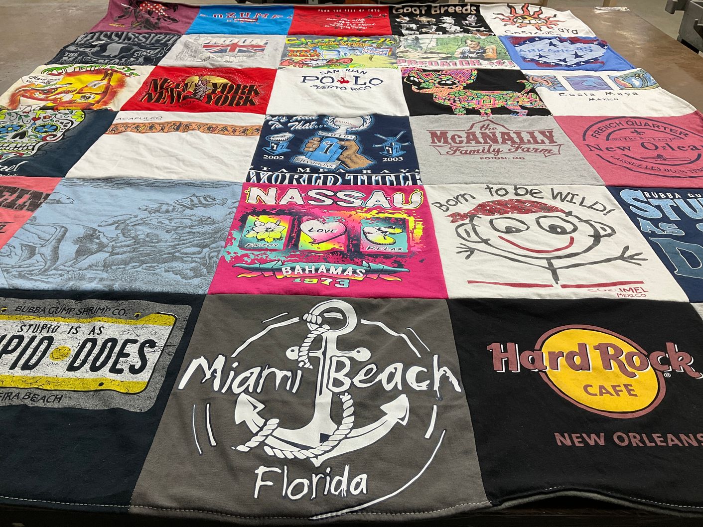 T-shirt quilt with travel, beaches themes by Dena from MO