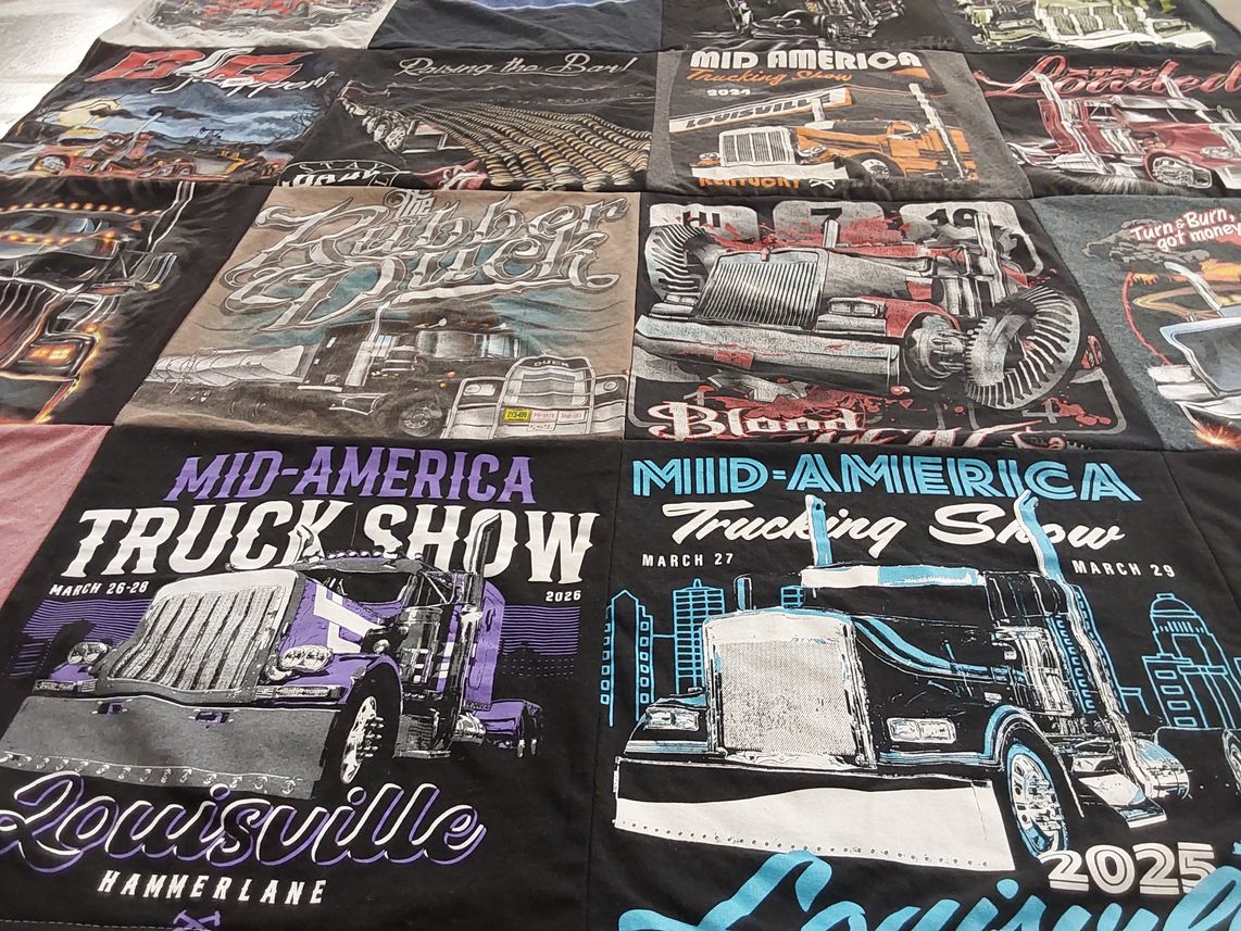 T-shirt quilt with trucking themes by Shana from NC