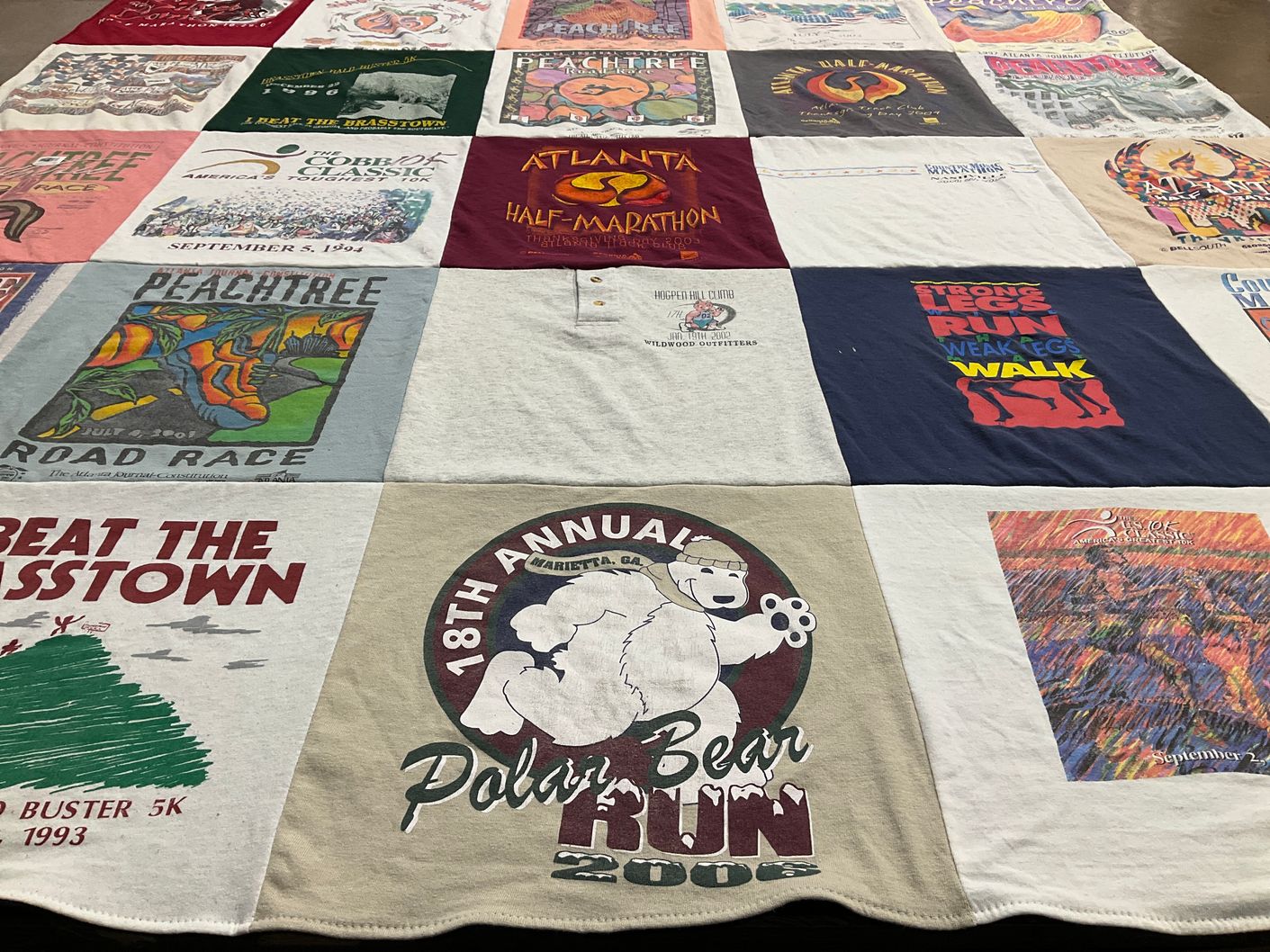 T-shirt quilt with running, marathons themes by Christy from OH