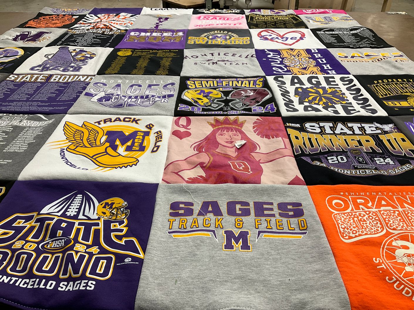 T-shirt quilt featuring monticello high school football, monticello high school track and field by Lynne from IL