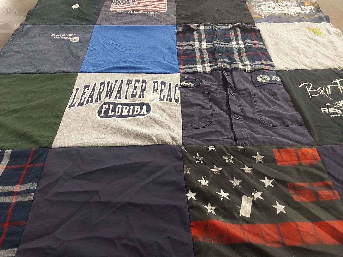 T-shirt quilt with beach, travel themes by Cynthia from CO