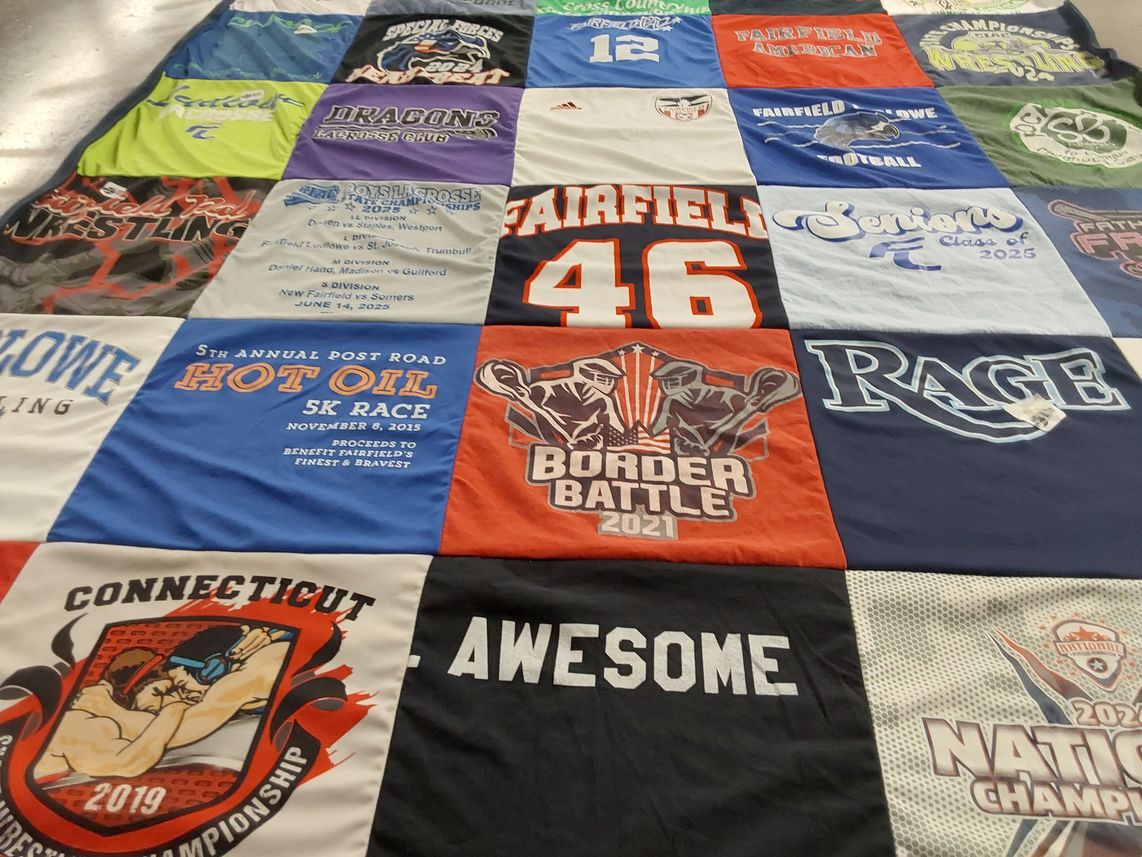 T-shirt quilt featuring fairfield wrestling by Leslie from CT
