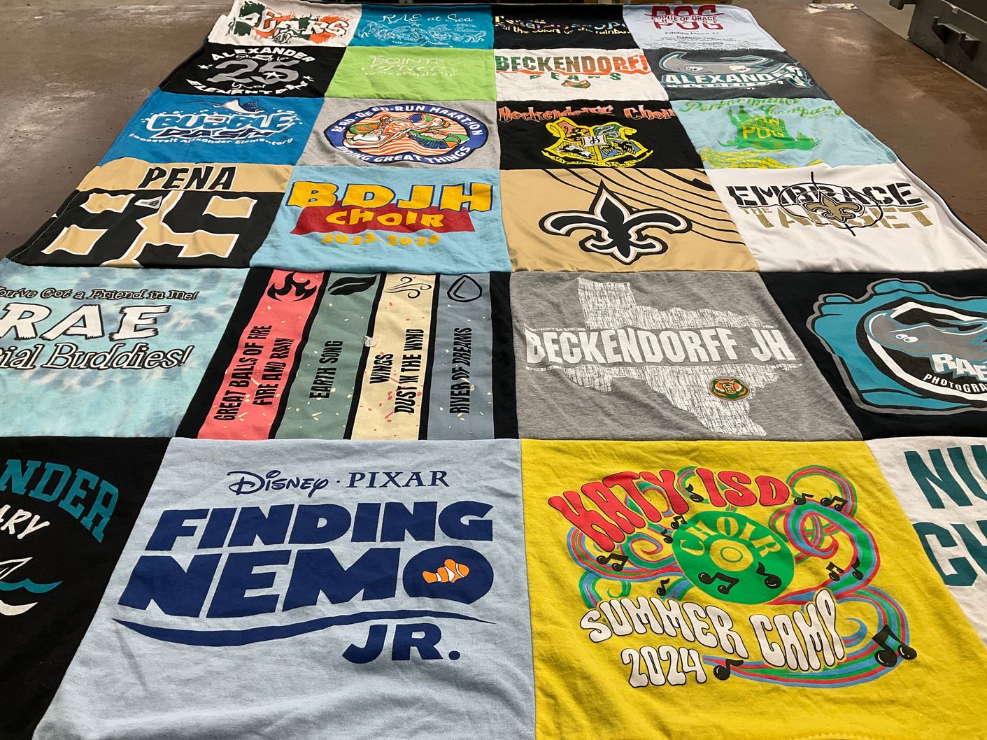 T-shirt quilt from beckendorf junior high school, alexander junior high school by Katia from TX