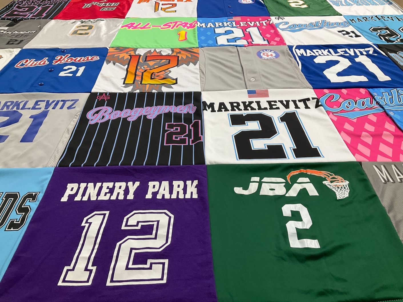 T-shirt quilt with sports, basketball themes by Megan from MI