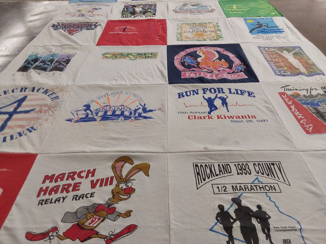 T-shirt quilt with running, marathons themes by Kimberly from NJ