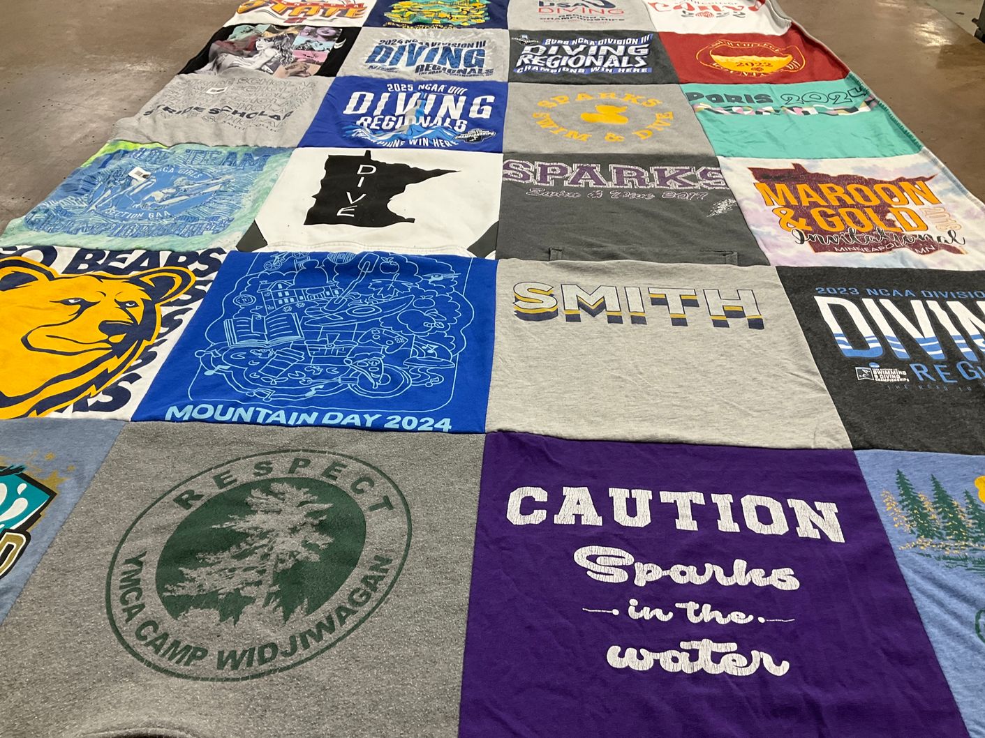 T-shirt quilt with camping, diving themes by Elizabeth from MN