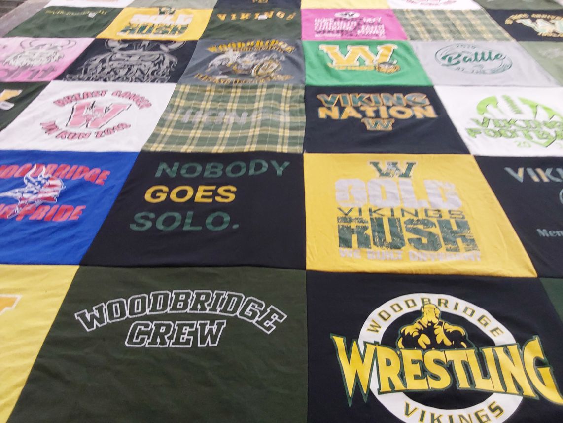 T-shirt quilt featuring woodbridge vikings by Judith from VA