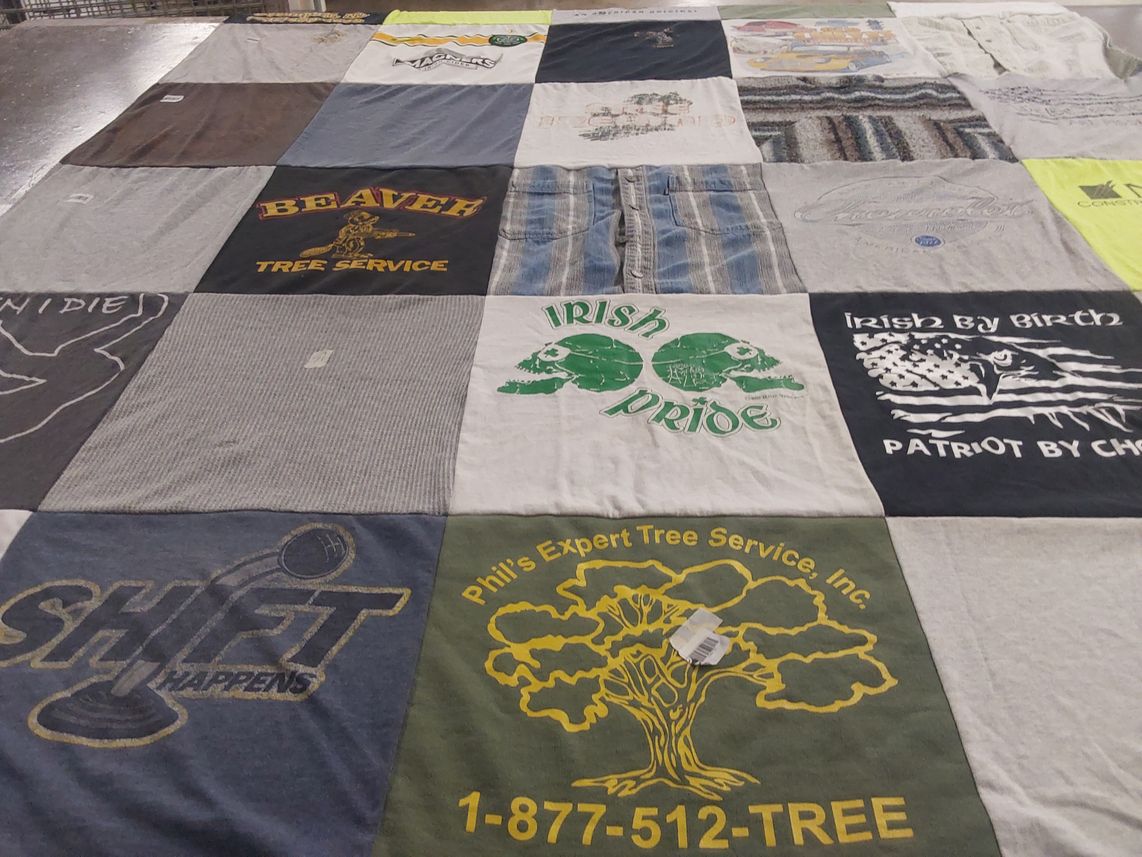 T-shirt quilt with tree service, irish heritage themes by Kimberly from NC