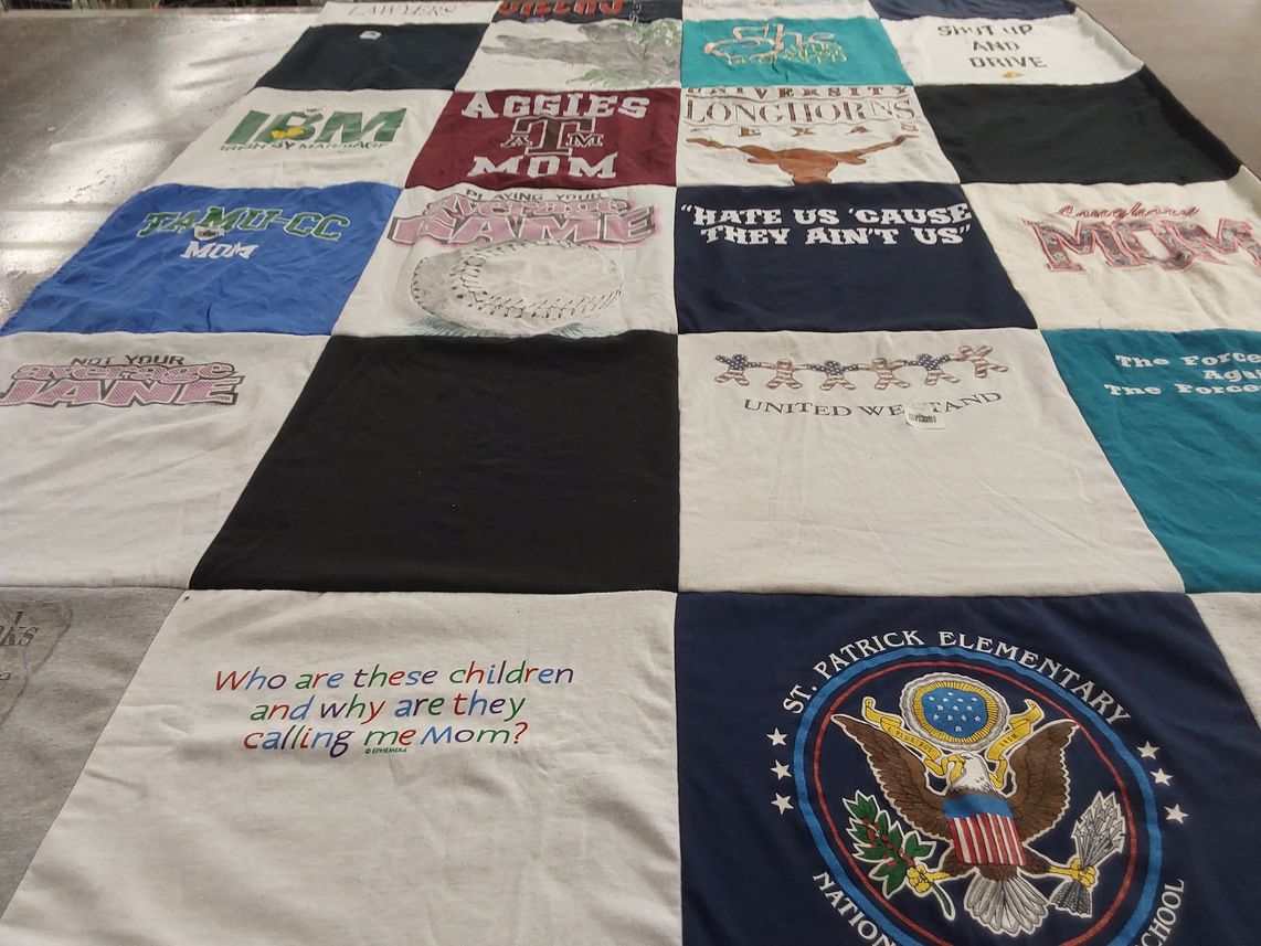 T-shirt quilt from texas a&m university, st. patrick elementary national school by Rebecca from TX
