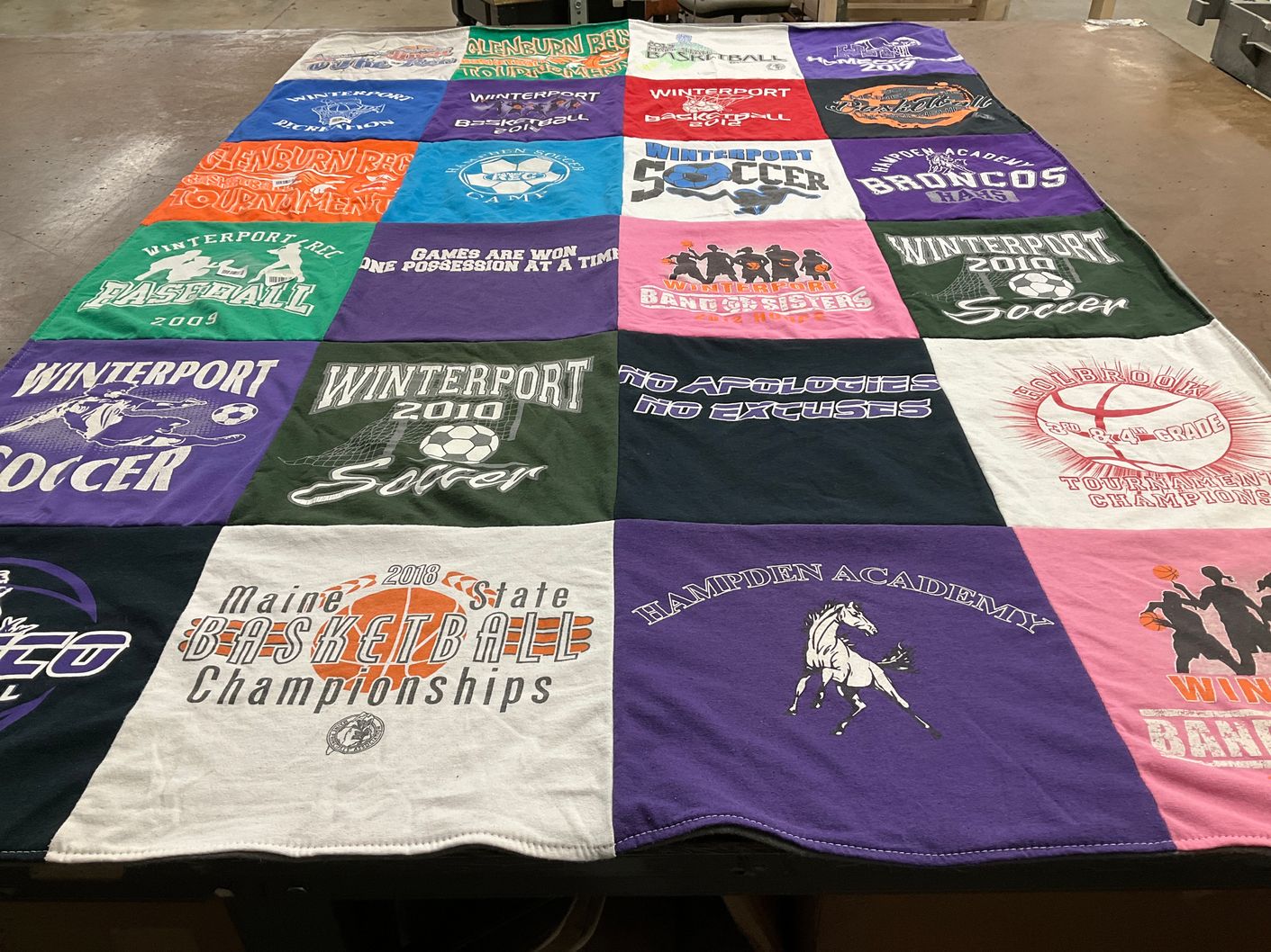 T-shirt quilt featuring winterport broncos by Heather from ME