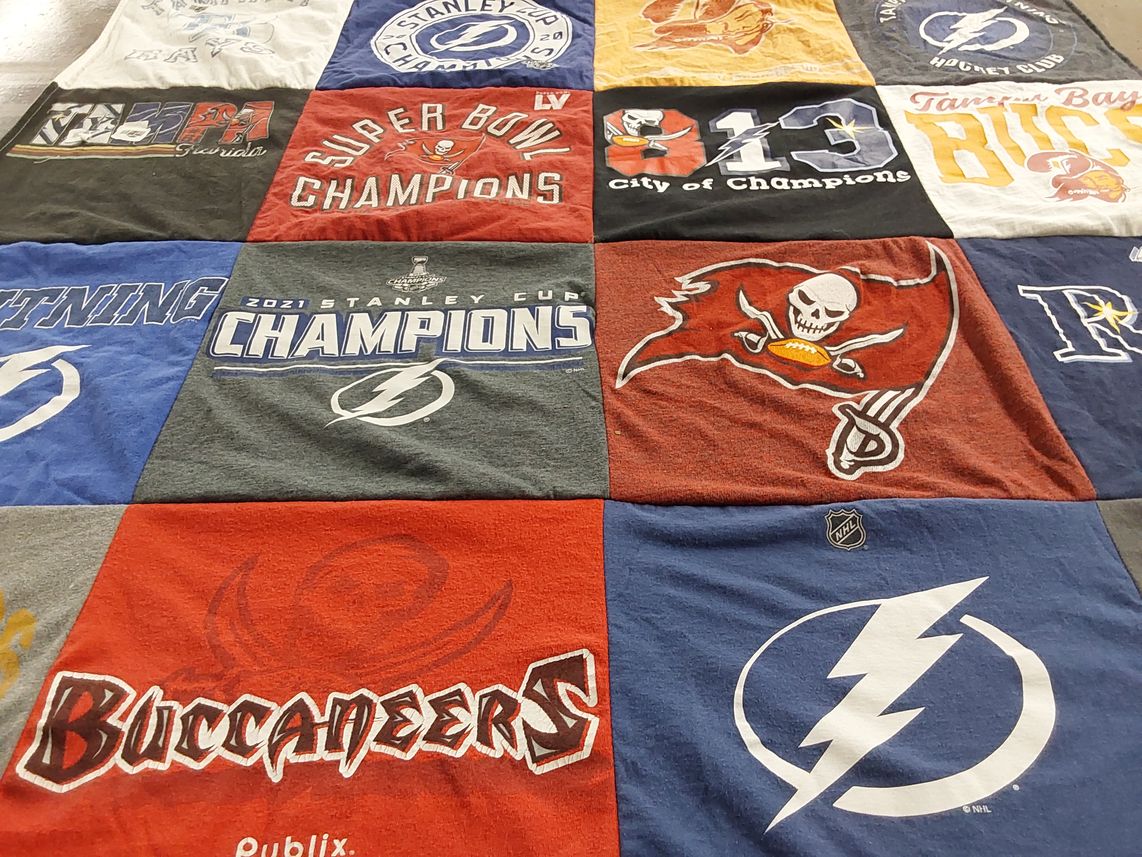 T-shirt quilt featuring tampa bay buccaneers, tampa bay lightning by Natasha from FL