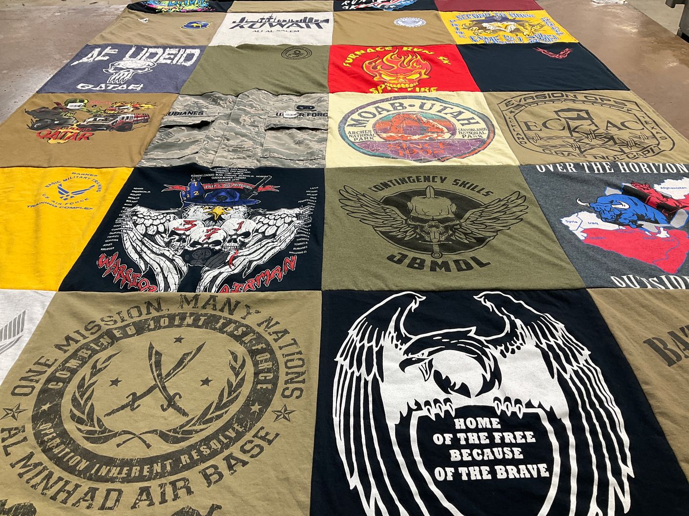 T-shirt quilt with military, aviation themes by Leah from TX