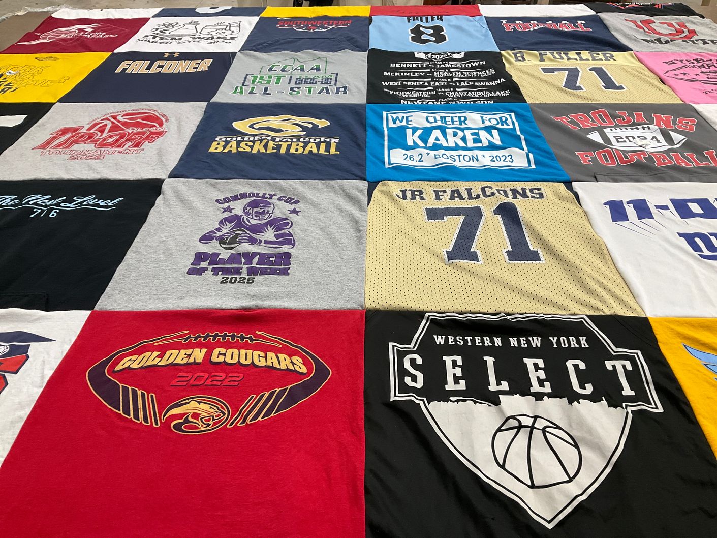 T-shirt quilt featuring falconer football team, golden cougars football team by Karen from NY