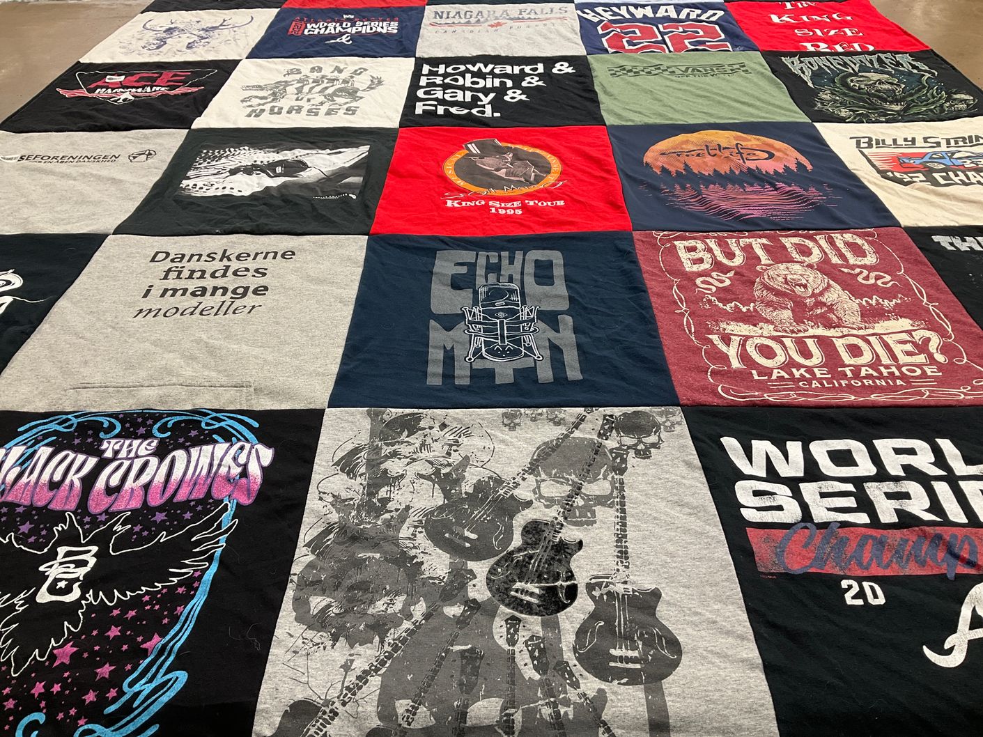 T-shirt quilt with music, sports themes by Scott from NC