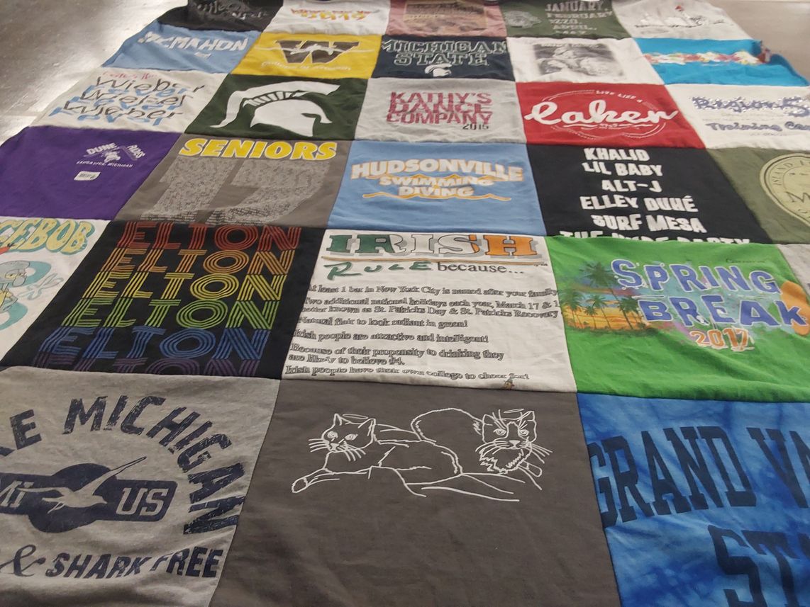 T-shirt quilt from hudsonville high school, michigan state university by Rachel from MI