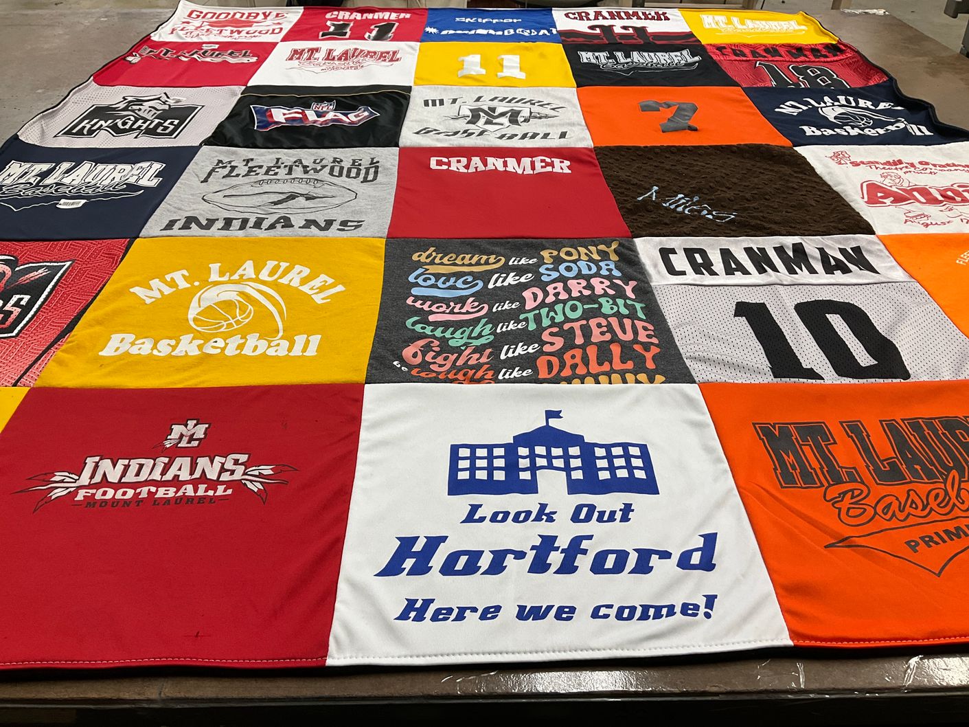 T-shirt quilt featuring mount laurel indians football, mount laurel basketball by Emily from NJ