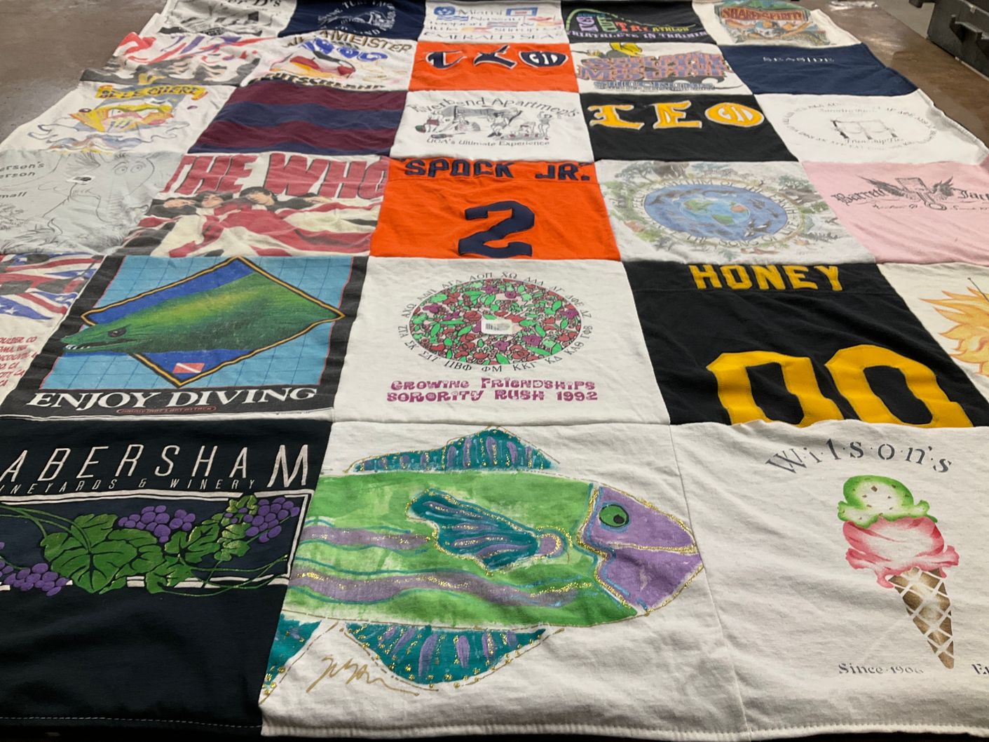 T-shirt quilt with diving, winery themes by Nanette from NC