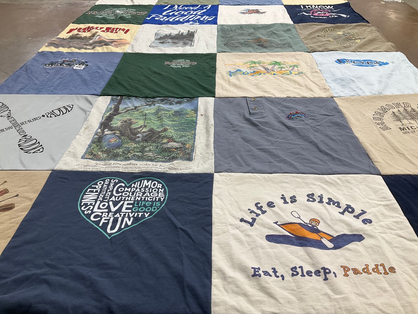 T-shirt quilt with outdoor activities, paddling themes by Shirley from MI