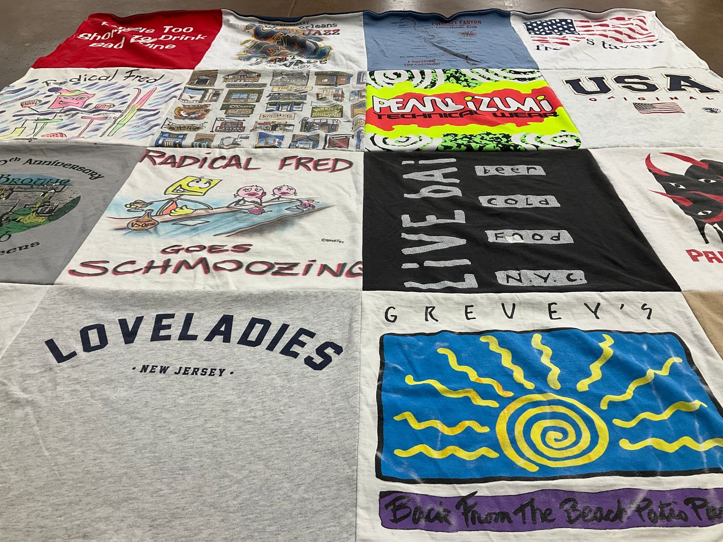 T-shirt quilt with jazz, beach themes by Cynthia from VA