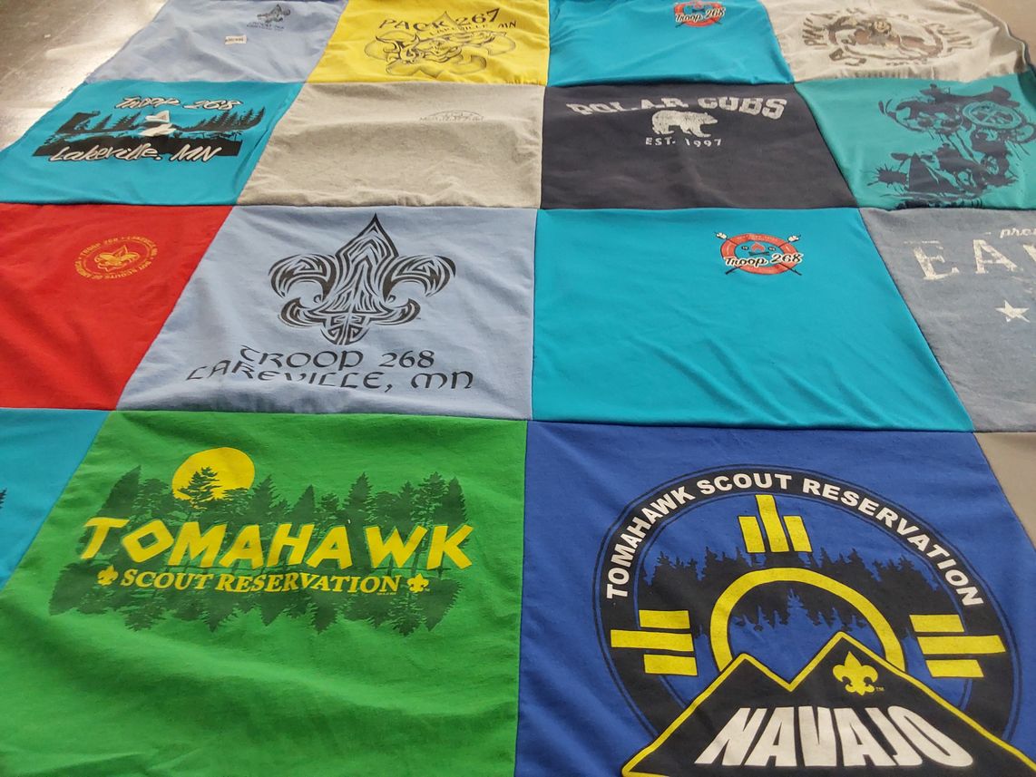 T-shirt quilt with scouting themes by Nicole from MN