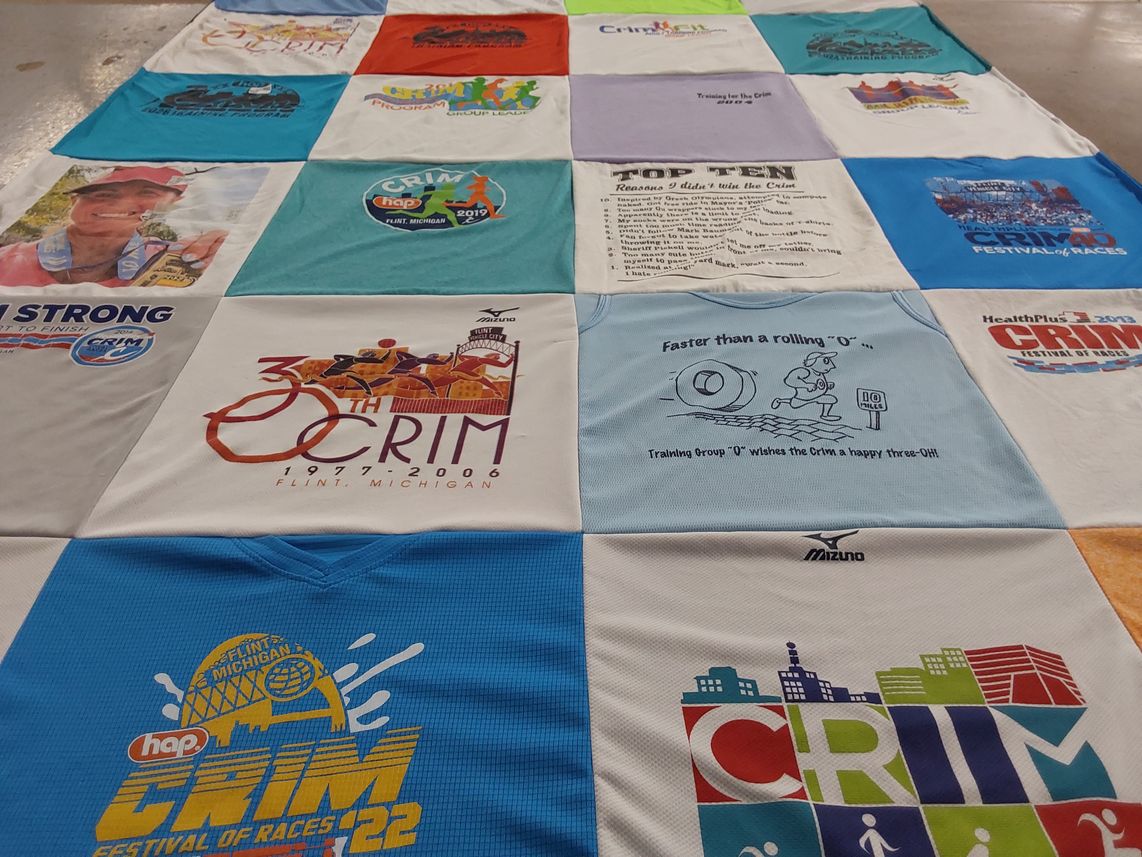 T-shirt quilt with running, fitness themes by Colleen from MI