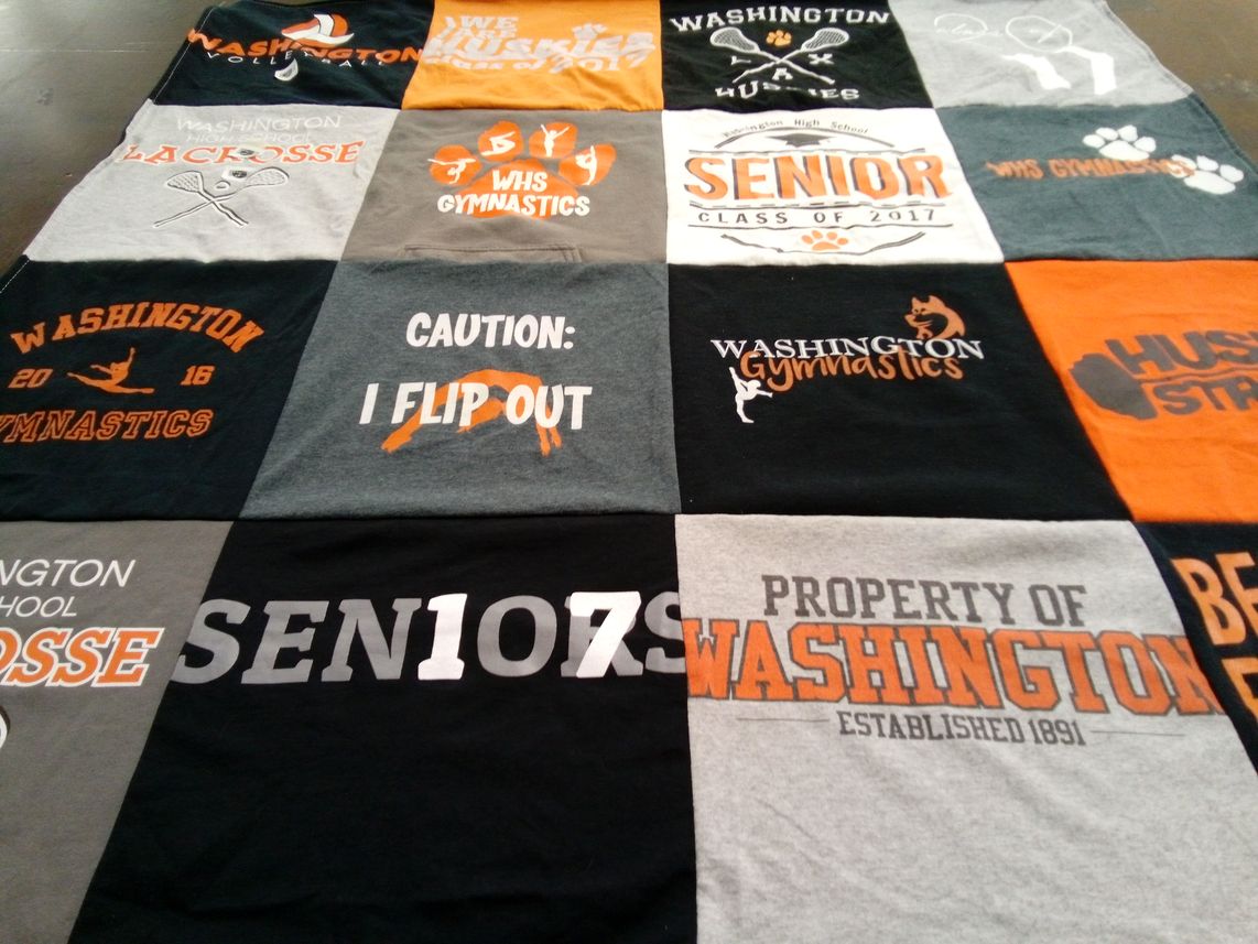 T-shirt quilt featuring washington gymnastics, washington lacrosse by Emily from NV