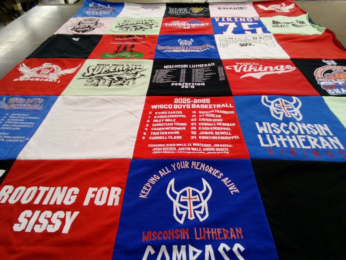 T-shirt quilt featuring wisconsin lutheran vikings by Datisha from WI