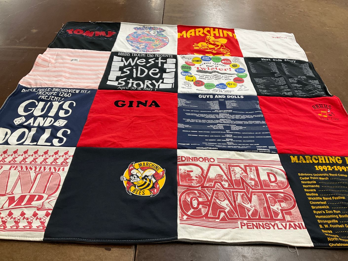 T-shirt quilt featuring marching bees by Gina from NV