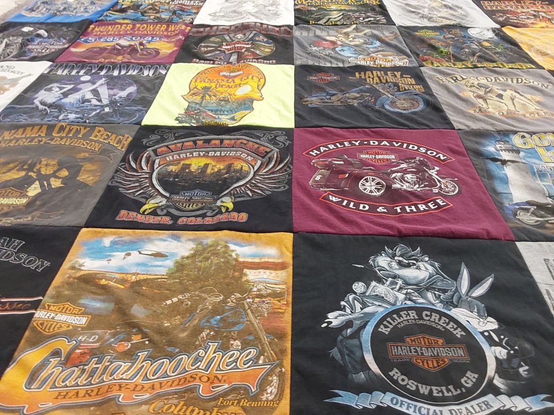 T-shirt quilt with motorcycles, biking themes by TABATHA from GA