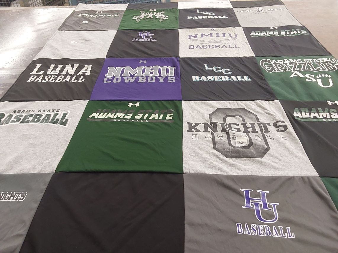 T-shirt quilt featuring knights, luna baseball by Sally from VA