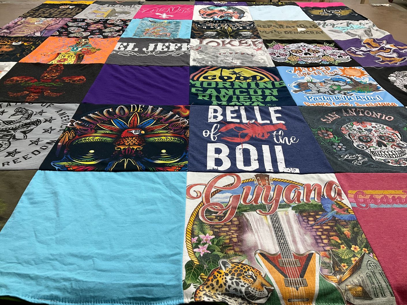 T-shirt quilt with travel, music themes by SABRINA from LA