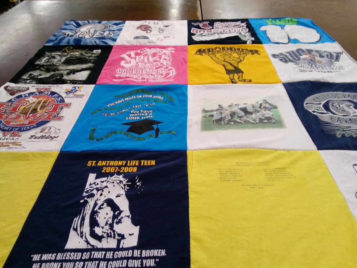 T-shirt quilt featuring cavaliers, bulldogs by Jane from TX