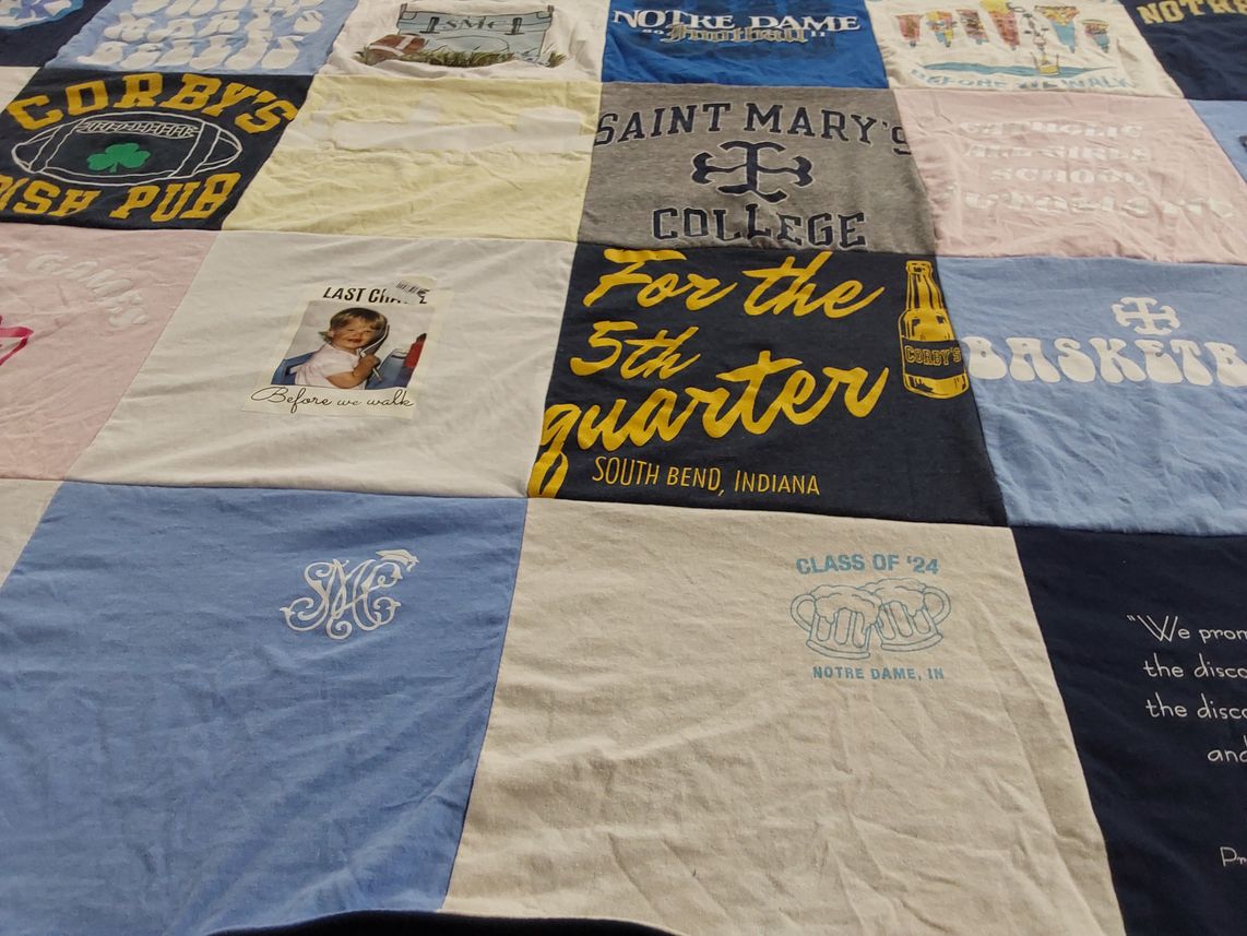 T-shirt quilt from notre dame university, saint mary's college by Caitlin from NJ